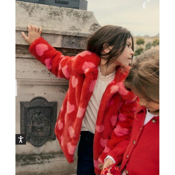 Mini Boden Other - Mini Boden Girls Kids Faux Fur Collared Coat with Hearts design size 3/4 EUC